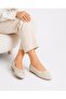 Cream Tweed Fabric Bowknot Women's Ballerinas Daily Comfortable Stylish Useful Ballerinas - 2