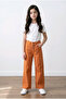 Girl's Orange Button Detailed Wide-Leg Denim Trousers