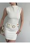 Women's Round Belt Detail Stand Collar Design Equivalent Zero Sleeve Stylish Casual Pininterest Mini Dress - 7