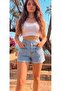 Blue Denim Mini Shorts with Double Belt, High Waist, Folded Legs, Lycra-Free - 2