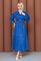 Women's Double Collar Buttoned Slit Denim Dress-Cap - 2