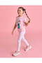 Girls White And Pink Striped Printed Leggings - 5