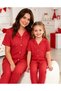 Mother & Daughter Combination Pajama Set Milan Fabric Seasonal Red Color Heart Pattern Shirt Collar (Sold Separately)