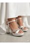 Lucy White Stone Cross-Strapped Ankle Strap Platform Heels 10 cm Evening Dress Women's Heeled Shoes, Bridal Shoes - 3