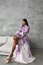 Women's Purple Belted Long Patterned Shirt Dress Nbms4220 - 2