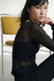 Women's Transparent Boat Neck Slim Fit Knitwear Blouse Black 26S3045 - 2
