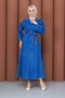 Women's Double Collar Buttoned Slit Denim Dress-Cap - 3