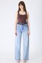 Women's Light Blue Snow Wash Wide Leg Jean Pants – High Waist Comfort Fit Loose Leg Long Length Denim - 3