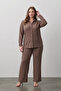 Crinkle Fabric Shirt Collar Buttoned Top and Bottom Set Suitable for Modest Wear 2XL 6XL - 2