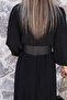 Black Belted Long Sleeve Crinkle Fabric Dress - 6