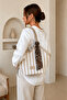 Women's Linen Shoulder Bag Straw Look Stylish Daily Hand and Shoulder Bag Large Volume Zippered Bag - 5