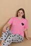 Mrn 4515 Heart Short Sleeve Cotton Combed Cotton Plus Size Women's Pajama Set - 2