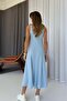 Thick Strapped Modal Fabric Women's Midi Dress - Blue - 3
