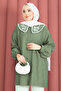 Collar Embroidered Hijab Tunic Khaki - 2