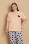 Mrn 4515 Heart Short Sleeve Cotton Combed Cotton Plus Size Women's Pajama Set - 2