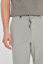 Men's Gray Slim Fit Tie-Waist Seersucker Patterned Side Pocket Casual Trousers - 4