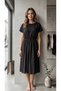 Women's Black Wide Neck Bat Sleeve Detailed Midi Crepe Dress - 3