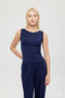 Ultra Soft Boat Neck Sleeveless Blouse Navy Blue