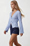 Women's Blue V-Neck Twisted Detailed Blouse Alc-X15416 - 2