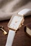 Gekas Luxury Women's Wristwatch - Vintage Rectangular Case with Gold Detailing and White Leather Strap Premium Watch - 3