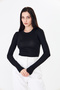 Women's Brown Long Sleeve Crew Neck Stretch Fabric Basic Body Blouse Slim Fit - 5