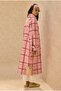 Plaid Patterned Trench Coat Dusty Pink - 3