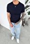 Navy Blue Basic Ribbed Relax Fit T-Shirt