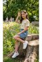 Girl's Set with Denim Skirt, Top and Bottom Set with Denim Skirt, Daisy Embroidery, Cotton Fabric, Full Lycra, Stretchy Travel Wear. - 5
