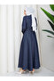 Button Detailed Denim Jeans Hijab Dress Rc6037 - 8