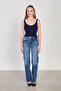 Women's V-Neck Thick Strap Crop Top - Dark Navy Blue - 4