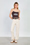 Women's Belted Cropped Jean Trousers - Ecru - 3