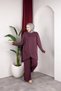Crew Neck, Shoulder Gathered, Stone Embroidered Double Breasted Tunic and Trousers Two-Piece Set