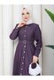 Button Detailed Denim Jeans Hijab Dress Rc6037 - 6