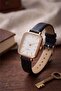 Gekas Luxury Women's Wristwatch - Vintage Rectangular Case with Gold Detail Black Leather Strap Premium Watch - 4