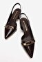 Women's Side and Back Open Heeled Sandals Brown Wrinkled - 5