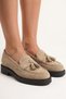 Sand Beige Suede Genuine Leather Tasseled Women's Loafer Shoes Real Leather Pompom Moccasins Inside and Out - 2
