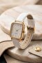 Gekas Luxury Women's Wristwatch - Vintage Rectangular Case with Gold Detailing and White Leather Strap Premium Watch - 4