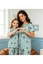 Mother & Daughter Combination Pajama Set Milan Fabric Seasonal Shirt Collar Short Sleeve Blue Teddy Bear Pattern (Sold Separately)