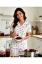 Cherry Patterned Shirt Collar Buttoned Short Sleeve Milan Fabric Seasonal Women's Pajama Set