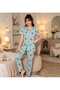 Mother & Daughter Combination Pajama Set Milan Fabric Seasonal Shirt Collar Short Sleeve Blue Teddy Bear Pattern (Sold Separately) - 4