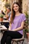 بلوزة أرجوانية غير متماثلة بياقة قارب وأكمام خفاشية - 3