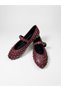 Women's Burgundy Strappy Ballerinas with Stone Buckle Detail - 5