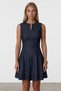 Women's Navy Blue Waist-Slit Collar Sleeveless Summer Stylish Mini Length Denim Jean Dress
