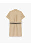 Modal Cupro Fabric Belted Pocket Detailed Short Sleeve Mini Shirt Dress - 4