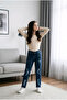 Girl's Dark Blue Ripped Detailed Mom Jean Denim Pants - Stonewashed Denim - 3