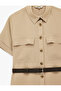 Modal Cupro Fabric Belted Pocket Detailed Short Sleeve Mini Shirt Dress - 5