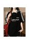 Women's Oversized Burgundy Cotton Polo Shirt - Korean Vintage Style