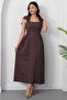Square Neck Shoulder Bow Gathered Dress 2026-4570 - 6