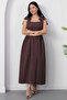 Square Neck Shoulder Bow Gathered Dress 2026-4570 - 5