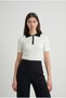 Women's White Contrast White Polo Collar Cotton Knitwear T-Shirt Buttoned Camisole - 6